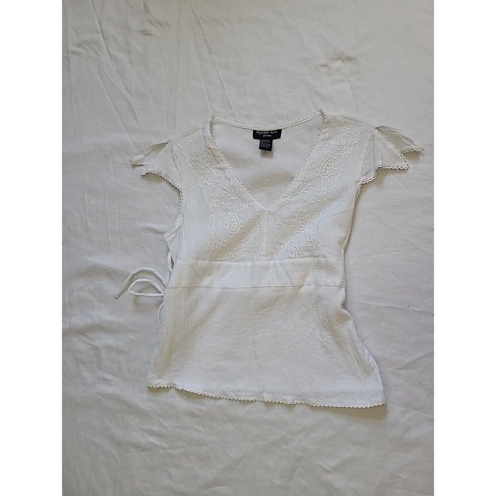 Mystique Aura Ladies Top-Size PL-white-Short Sleeves Gauze Summer Ties